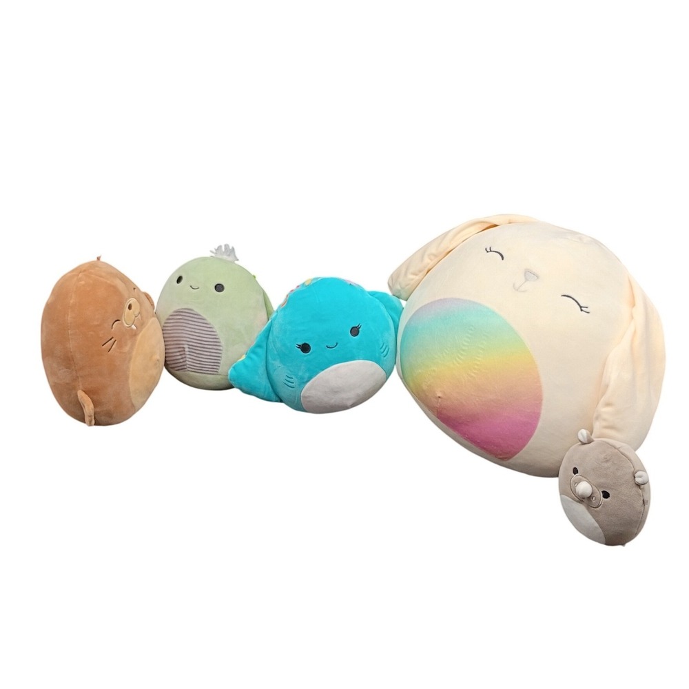 Kellytoy Squishmallows Plush Bundle Rainbow Bunny Stingray Walrus Turtle Rhino
